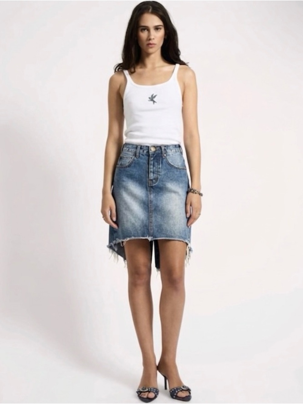One Teaspoon 2020 High Waist High-Low Denim Skirt